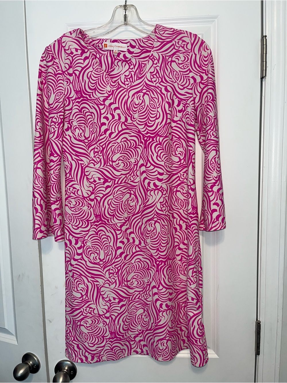 Jude Connally Pink & White Long Sleeve Printed Shift Dress